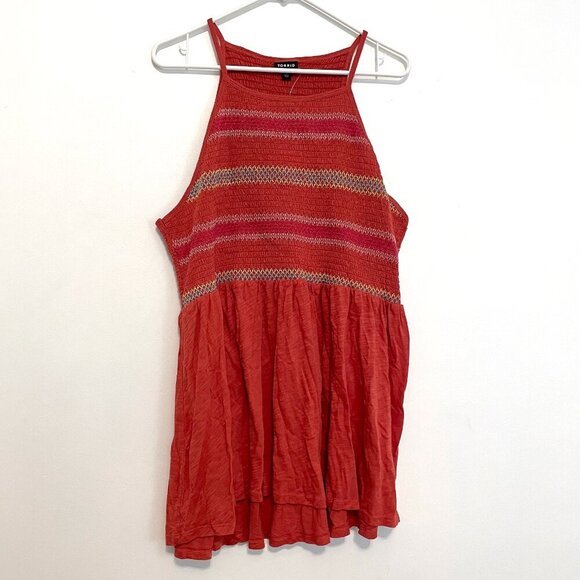 NEW NWT TORRID 3 Plus Size Super Soft Smocked High Neck Babydoll Top Orange Tank - Picture 2 of 15